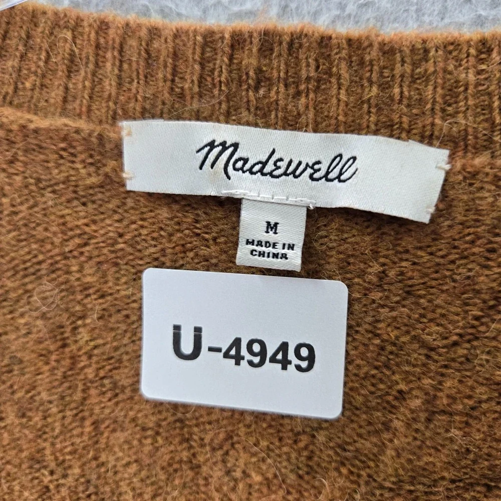 Madewell Women‎ Sweater Medium Brown Faux Wrap Merino Wool Alpaca Blend Pullover